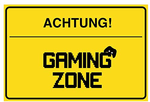 WANDKINGS Hinweisaufkleber für den Innen- und Außenbereich - Achtung, Gaming Zone - 20x15 cm - Aufkleber ohne Schild