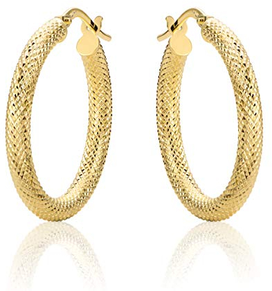 14 Karat 585 Gold Creolen Diamantiert Italienisch Ohrringe Gelbgold (30)