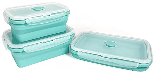 Kingmate 3er Set Food Storage Container Silikon Faltbare Vorratsdosen Frischhaltedosen-Set Frischalteboxen Kühlschrank-Dosen mit Deckel, BPA-frei Spülmaschinen Mikrowellen Geeignet, Grün