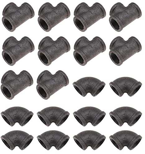 Create idea 20 STÜCKE 1/2 Zoll Winkelstück Combo Set Retro Temperguss Gewinde Rohrfittings für Rohr Handtuchhalter Bücherregale Wäscheständer Möbel Dekoratives Zubehör