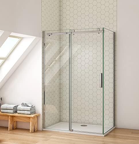 Aica Sanitär Duschkabine Schiebetür Duschabtrennung Duschwand 120x90cm mit 8mm Nano Glas 195cm Höhe