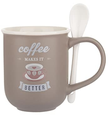 KASANOVA Mug caffè Marrone 400 ml con cucchiaino Marrone Tavola,tè e caffè