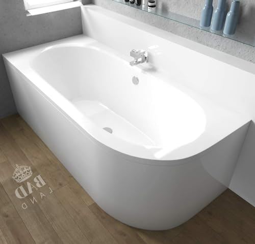 BADLAND Baignoire originale 160 x 75 cm gauche en acrylique Kit complet avec tablier, siphon, baignoire d'angle, baignoire d'angle, baignoire d'angle, design moderne, bonde chromée, pour 2 personnes,