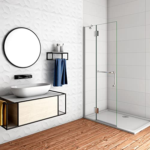 AICA Paroi de douche pivotante 117cm en verre anticalcaire paroi de douche hauteur 190cm, porte-serviette