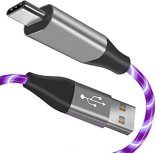 Areson USB Type C Cable, LED Light up USB A to Type C Charger Cord Compatible with Samsung Galaxy S20/S10/S9/S8, LG V40, 3A Lighted Fast Charge Cord (Purple, 6 ft)