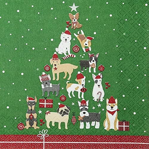20 Servietten Hunde bilden Weihnachtsbaum | Tiere | lustig | Winter | Weihnachten | Tischdeko | Decoupage | Serviettentechnik 33x33cm