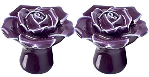 Bouton de Tirage en Céramique Rose, Lot de 2, pour Porte et Placard | Pourpre, Finition en Céramique Dure, Vis Métal Incluses, Forme Fleur, Style Simple et Délicat