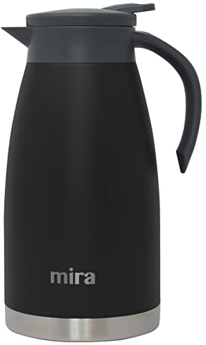 MIRA Jarra térmica de acero inoxidable, termo de café aislado de doble pared, dispensador de té, agua y café, 1,5 litros/50 onzas, color negro