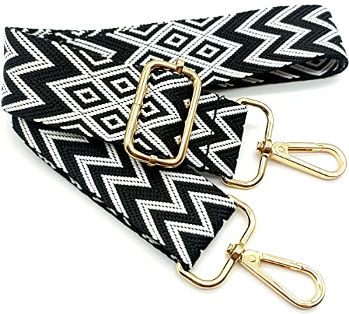 Verstellbarer Schultergurt für Taschen Schwarz, Taschengurte zum Wechseln, Taschengurt Breit mit Karabiner Gold, 80-130 cm Tragegurt Tasche für Damen Schultertaschen, Moderne Handtasche, 3.8cm, 09