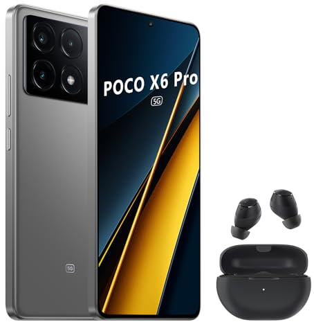 Xiaomi Poco X6 Pro 5G Smartphone, 12 + 512 GB, 120 Hz, FHD+ Flow AMOLED Display, MediaTek Dimensity 8300-Ultra, 64 MP AI Dreifachkamera, 5000 mAh, NFC, Grau,Included Earphone