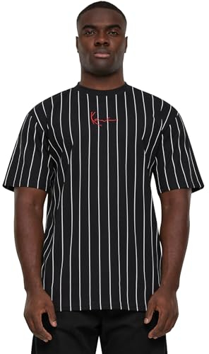 Karl Kani Herren KKMQ32063BLK Small Signature Pinstripe Tee Black blk/wht/red, S