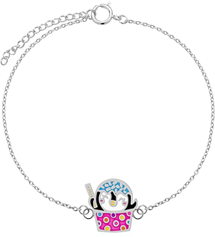 LOVE YOUR CITY Kinderschmuck Armband kleiner Eis Pinguin. Tier Schmuck Geschenke für Mädchen, Kinder, aus 925 Sterling Silber 14-17cm verstellbar mit Emaille