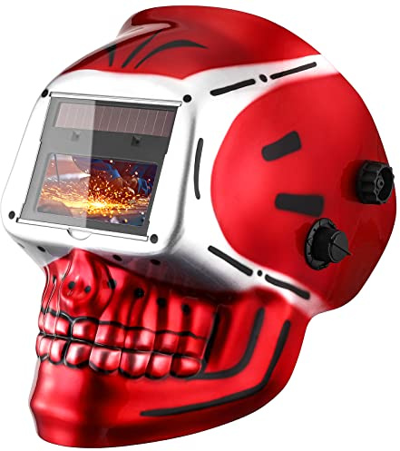 DEKORPO Schweißhelm, automatische Verdunkelung: True Color solarbetrieben, automatische Verdunkelung, Schweißhelme, Schweißermaske, Haube (Totenkopf-Design)