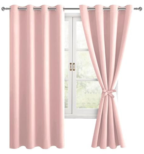Hiasan Verdunklungsvorhänge Gardinen mit Ösen,Erröten rosa Blickdicht Vorhänge,2 Stück,140 x 175 cm (Breite x Höhe),weiche Schiebevorhänge für Schlafzimmer,Wohnzimmer usw.
