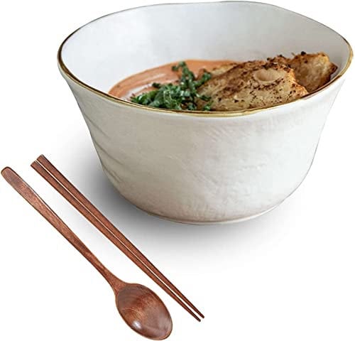 Soup Bowl,Rice Bowl,reakfast Bowl,Ramen Bowl with Chopsticks and Ramen Spoons, Ramen Bowl Set for 1 Person, Porridge Bowl, Decorative Punch Bowl, Tableware House Warming Gifts-white-20x20x10cm, 1800ml