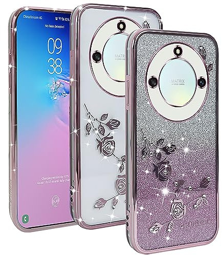 XINYEXIN Coque Paillettes pour Honor Magic 5 Lite 5G / Magic5 Lite 5G, Étui Bling Pailleté pour Femmes et Filles, Housse de Téléphone Brillante Ultra-Fin Transparent Antichoc - Or Rose