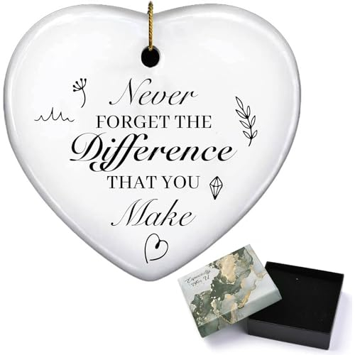 CREATCABIN Thank You Gift Never Forget The Difference That You Make Ceramics Ornament Keepsake Sign Heart Hanging Plaque Gifts Christmas Tree Decoration with Gold Wire Rope for Women Men Friends 3Inch
