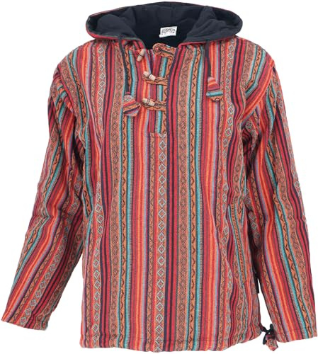 GURU SHOP Goa Kapuzenshirt, Baja Hoodie, Boho Style Kapuzenpullover - Orange/rot, Herren, Baumwolle, Size:XL