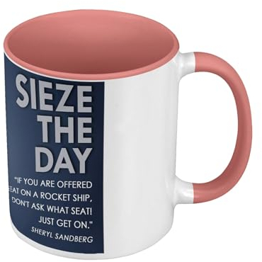 Tasse in Premiumqualität, Rosa – Motivation Genießen Sie diesen Tag/Carpe Diem – Tasse mit Henkel und farbigem Innenfutter