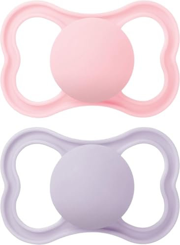 MAM Air Soothers 6-18 Months | 2 Pack | Orthodontic Design | Comes in Dummy Steriliser Case | Sustainable Materials | Baby Accessories | Pink (Various Designs)