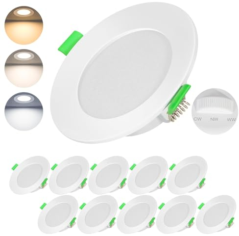Lichtlord LED Einbaustrahler 230V Ultra Flach Deckenspots 700 Lumen, Warmweiß Neutralweiß Kaltweiß Einstellbar Einbauleuchten, Ø75-95mm IP44 Deckenstrahler für Badezimmer Wohnzimmer, 10er Set