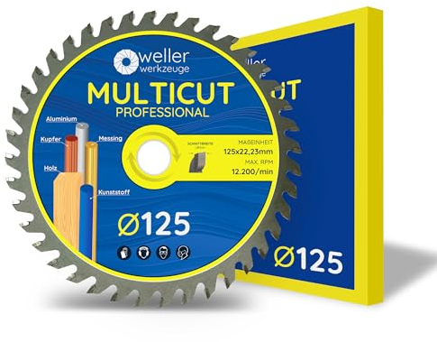 WELLERWERKZEUGE | MULTICUT Sägeblatt 125mm für Holz, Kunststoff Ne Metalle wie Alu Kupfer Messing Trennscheibe 40 Zähne