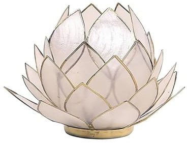 Coco Papaya Teelichthalter Lotusblüte in Schlüpfung - Weiß - Capiz-Muschel - Gold - Entspannung, Dekoration - Romantik