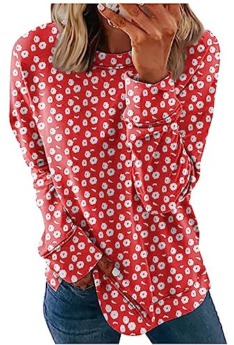 Longpullover Für Damen Sweater Damen Unterhemden Winter Leggings Damen Kleidung Damen Winterkleid Damen Lang Shirt Langarm Damen Warme Füße Tunika Damen Langarm Fleecejacke Damen Lang（1-Red,4XL）