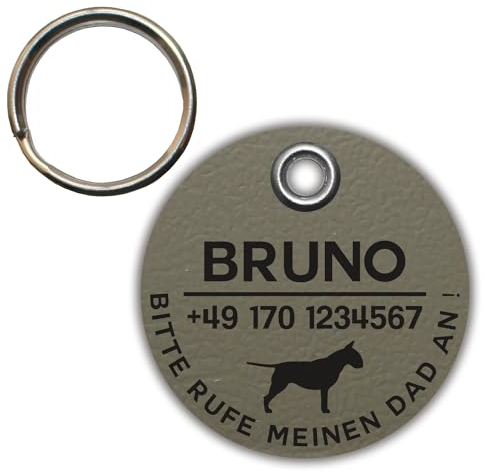 DOG TAG/HUNDEMARKE - aus Biothane - beige/khaki - v2 (HUND) - rund - Ø 3,4 cm