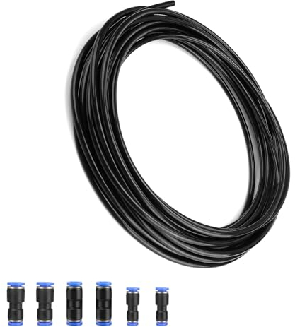 KLEHOPE 10M Tuyau Air Comprimé, Polyuréthane 6mm, Noir, Avec 6 Connecteurs Pneumatiques, Convient Pour L'industrie Et La Maison