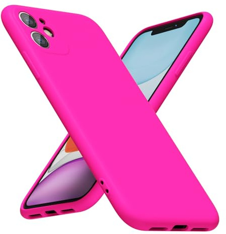 LoeoeL for iPhone 11 Phone Case Silicone, Fluorescent Neon Hot Pink Bright Color Matte TPU, Minimalist Ultra Thin Slim Soft Rubber Gel Girly Cute Case for Women Men, Camera Cover Protection