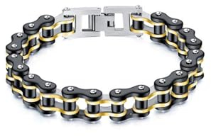 Herren Fahrrad Armband, Edelstahl Motorrad Biker Kettenarmband, Punk Rock Link Armband, Armreif Gliederkette Schmuck, für Männer Jungen (Golden)