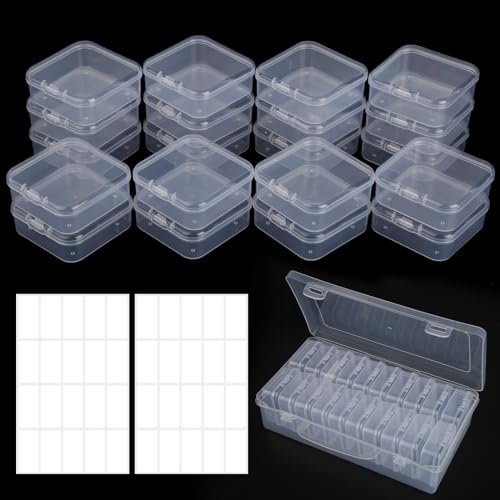 20 Stück Plastikbox mit Deckel, Aufbewahrungsbox mit Deckel Klein, Kleinteile Organizer Sortierbox, Klare Sortierbox mit Aufkleber, Plastikbox in Plastikbox, Klein Plastikbox für Schmuck, Zubehör