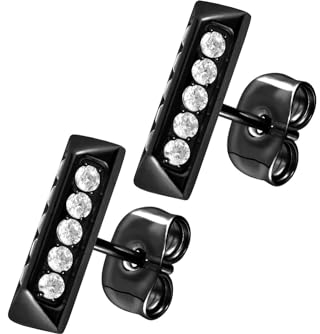 FILANGO 1 Paar Titan Ohrstecker | PYRAMIDE + EINGEFASSTE KRISTALLE | Damen Ohrring Schmuck schwarz