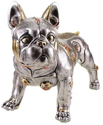 Kremers Schatzkiste Dekofigur Bulldogge stehend Steampunk Figur 40cm Deko Silber Skulptur Polyresin Hund Statue
