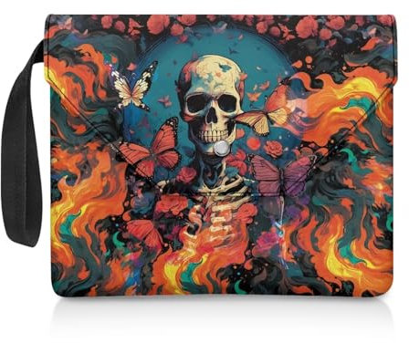 Xoenoiee Buchhüllen mit Totenkopf-Motiv, Schmetterling, Rose, Feuer, für Taschenbuch, Buchschutz, Tasche mit Knopfverschluss, Buchhülle, Geschenke für Buchliebhaber, Leser