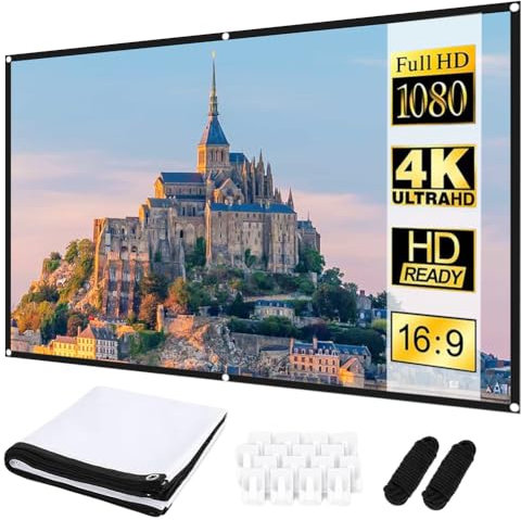 Leinwand Beamer-100 Zoll Projektionsleinwand,16: 9 HD Faltbarer Projektionsschir, Tragbare Faltbar Anti-Falten Projektion leinwand,4K Full HD 3D,Geeignet für Heimkino und Projektionswand im Freien