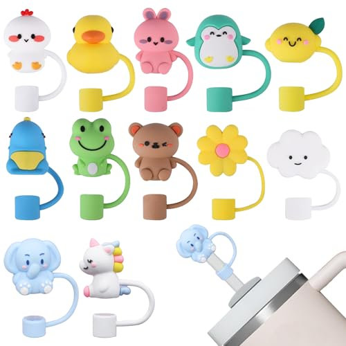 12 Stück Cup Strohhalm Abdeckung, Wiederverwendbare Strohhalm Abdeckung, Staubdicht Tragbare Entzückende Silikon Straw Cover Geeignet für Alle 10mm Strohhalme,Cup Zubehör für Stanley Cup 30/40oz