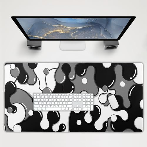 Black White Grey Mouse Pad Extended Anime Cool Geometric Japanese Extended Desk Mat 100X50cm Non-Slip Rubber Base Stitched Edge Large Mousepad for Desk Gaming Laptop Desktop,40x20 Inch