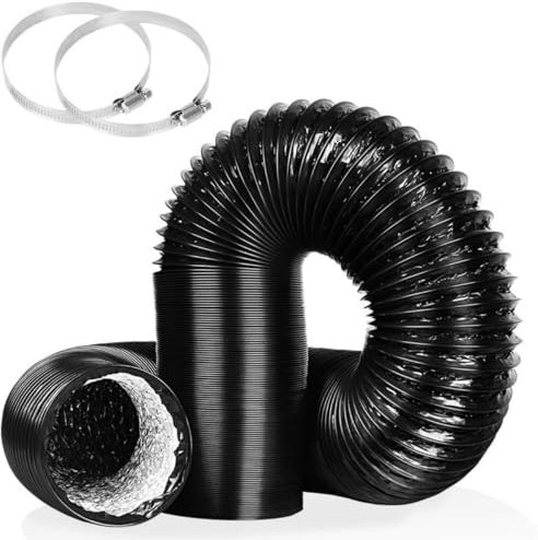 5m Aluminium PVC Ventilation Air Ducting with 2 Hose Clamps - Flexible Vent Hose Pipe for Extractor Fan, Hydroponics, 8in (200mm)