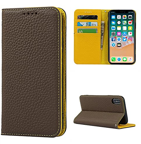 Cavor Phone Case compatible with iPhone X/XS,Flip Genuine Leather Wallet Case,[4 Card Holders][Magnetic][With Lanyard],Protective Cover Case compatible with iPhone X/XS - Brown