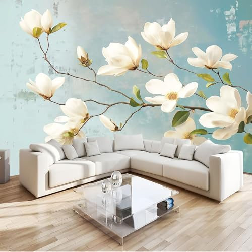 Fototapete Blumen Magnolie Retro 350x256 cm Tapete Wandtapete Wanddeko Design Mustertapete Wand Dekoration Wohnzimmer Schlafzimmer Büro Flur