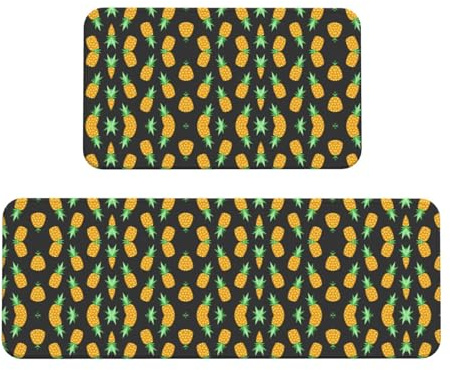 Pineapple Küchen-Fußmatte, 2 Sets – Stehpult-Wäscheteppiche, perfekt für Heimdekoration, Badezimmer, Fußmatte