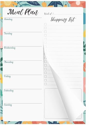 Thboxes Magnetic Weekly Meal Planner and Shopping List Pad for Fridge, 60 Sheets Tear-Off Food Planner Undated Magnetic Notepad for Fridge-for Meal Planning Shopping, 1 Year of Use, 25 X 17.5 cm