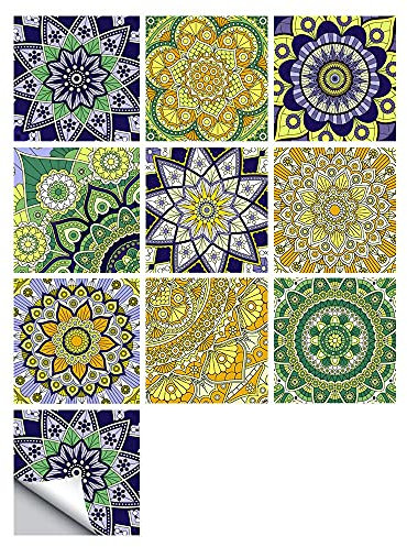 Tile Stickers, Self Adhesive Waterproof Moroccan Kitchen Bathroom Floor Wall Tile Sticker Mosaic Yellow Style Tile Transfers for Home Decors