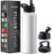1180ml Triple Walled, Insulated Water Bottles with Straw - Stainless Steel Metal Bottle W/ 3 Leak Proof Lids - For Travel, School, Sports, Gym/Men, Women (Pure Pearly White)