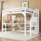 Zravenna Hochbett Kinder mit Schreibtisch 140x200, Schrankbett 140x200 mit Treppe,L-förmiger Schreibtisch, Offener Kleiderschrank, Kiefernholz, Weiß