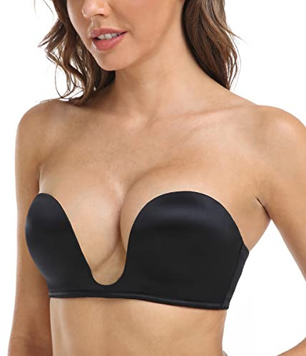 DotVol Push Up Convertible Strapless Bra for Women Underwire Deep U Plunge Padded Multiway Bra(Black,34D)