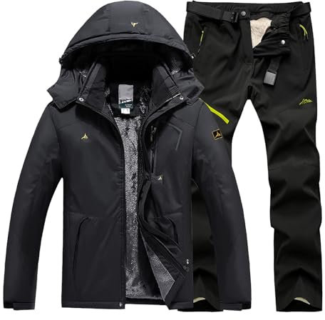 Generisch Damen Skianzug Skioverall Skianzug Herren 2 Teilig Set Winddicht Schneeanzug Mit Kapuze Snowboard Set Wasserdicht Ski Anzug Männer Winter Skibekleidung Warm Skijacke Und Hose Thermoanzug