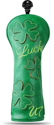 Golf Club Head covers Hybrid Utility Rescue with Interchangeable Number Tag 23456 UT Elastic Closure Green PU Leather Clover